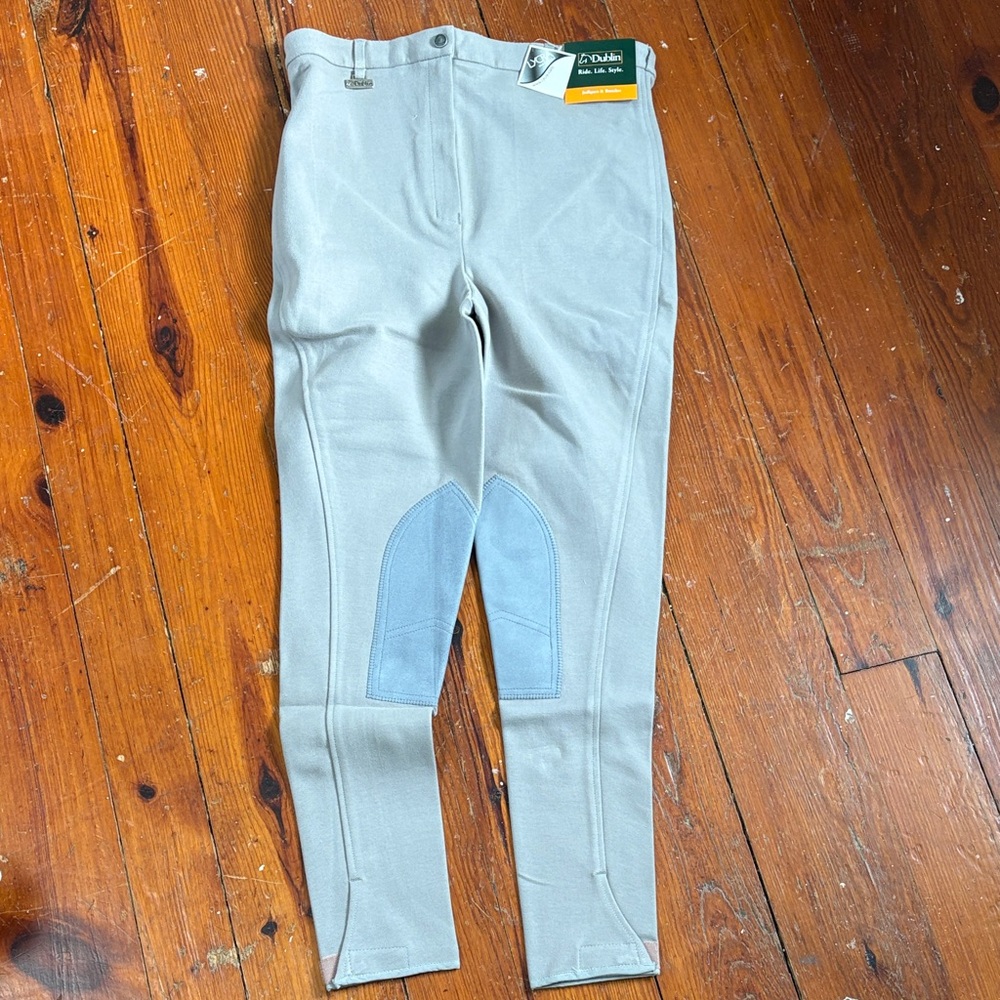 NWT Dublin Gray Equestrian Riding Pants‎ Breeches Size 34 Regular Knee Patch